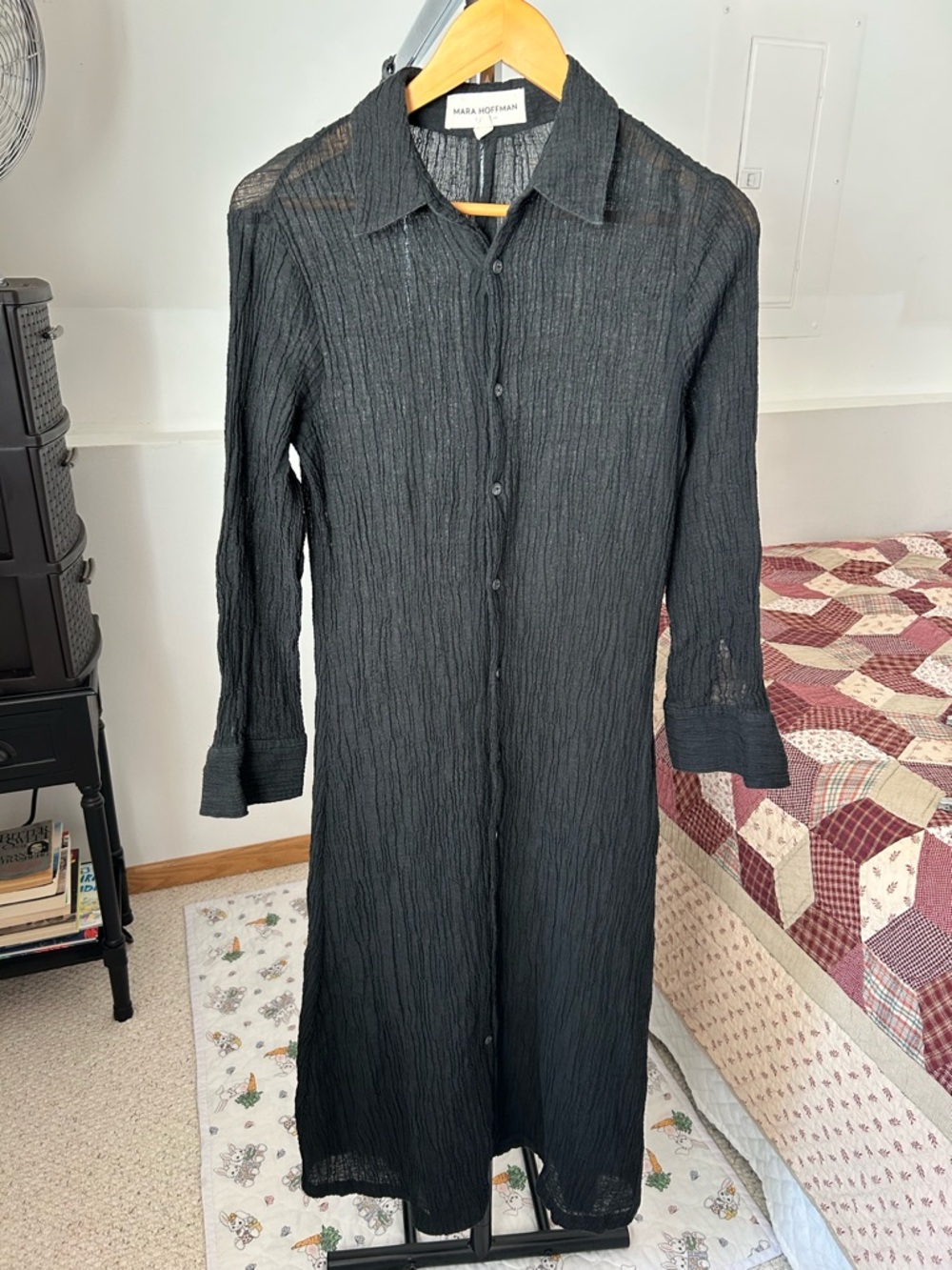 Mara Hoffman Sheer Black Maxi Shirt Dress Swim Coverup - Picture 2 of 11